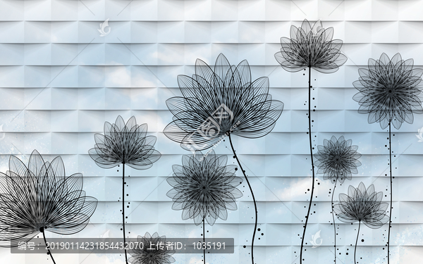線描花卉高清立體背景墻
