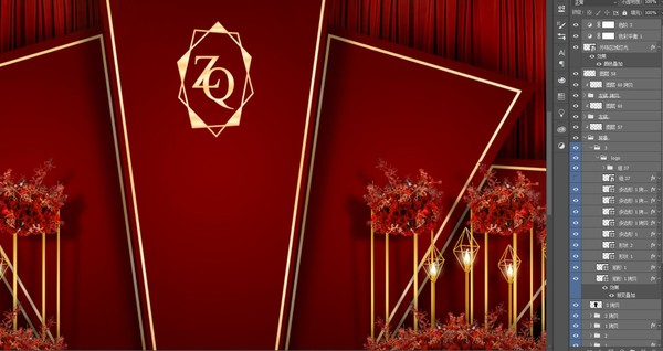 簡(jiǎn)約歐式酒紅金婚禮迎賓區(qū)