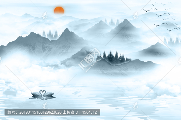 新中式山水水墨畫