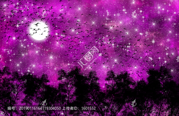 高清樹影星空吊頂軟膜墻紙裝飾畫