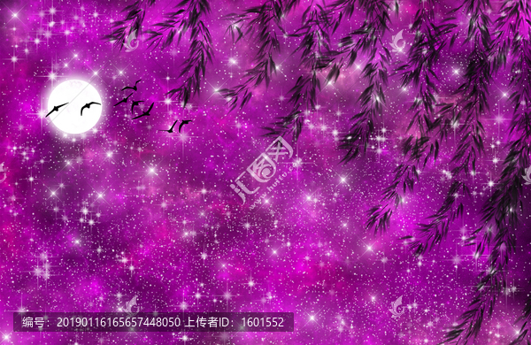 高清樹影星空吊頂軟膜墻紙裝飾畫