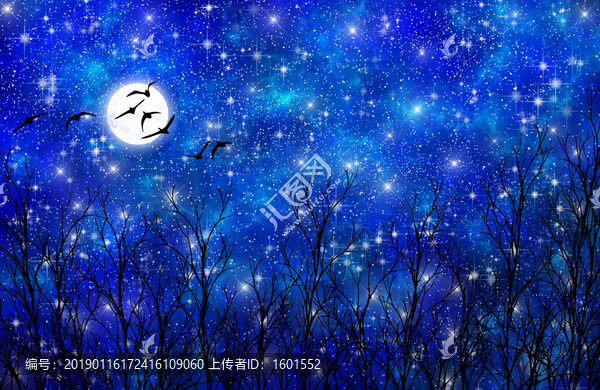 高清樹影星空吊頂軟膜墻紙裝飾畫
