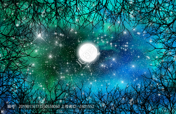 高清樹影星空墻紙裝飾畫