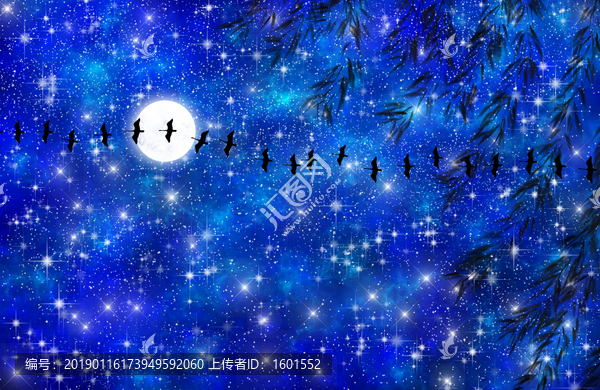 高清樹影星空墻紙裝飾畫
