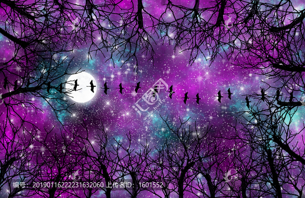 高清樹影星空裝飾畫