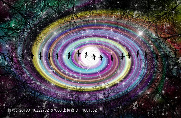 高清樹影星空裝飾畫
