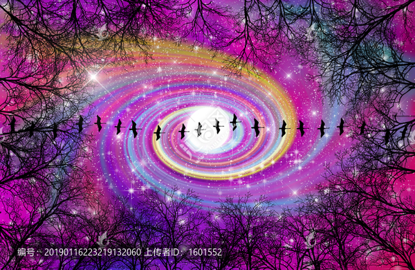 高清樹影星空宇宙裝飾畫