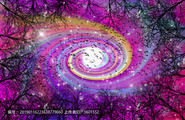 高清樹影星空宇宙裝飾畫