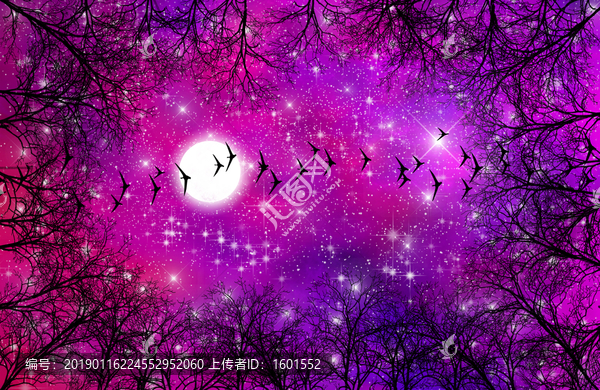 高清宇宙星空树影装饰画