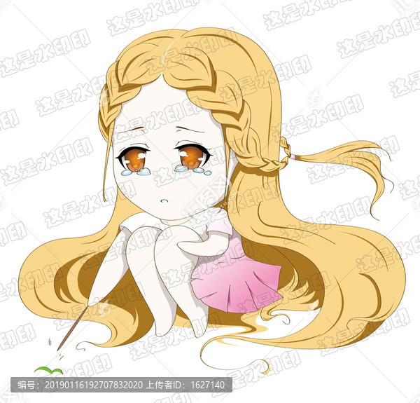 手繪愛哭的小女孩