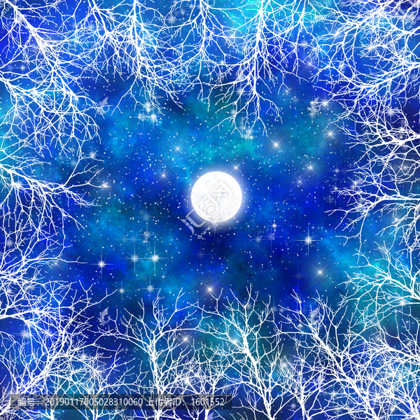 藍(lán)色高清樹影星空宇宙裝飾畫