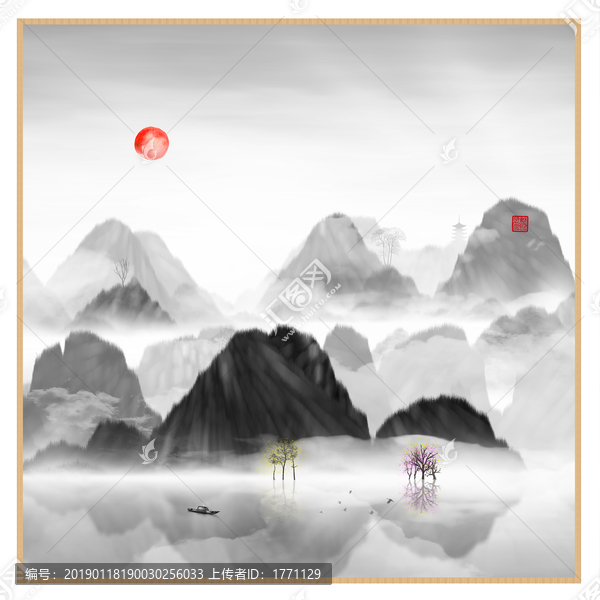 意境抽象畫彩墨山水畫