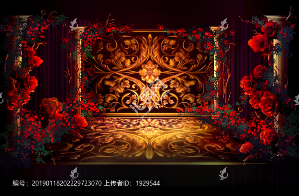 歐式巴洛克紅金婚禮迎賓區(qū)效果圖