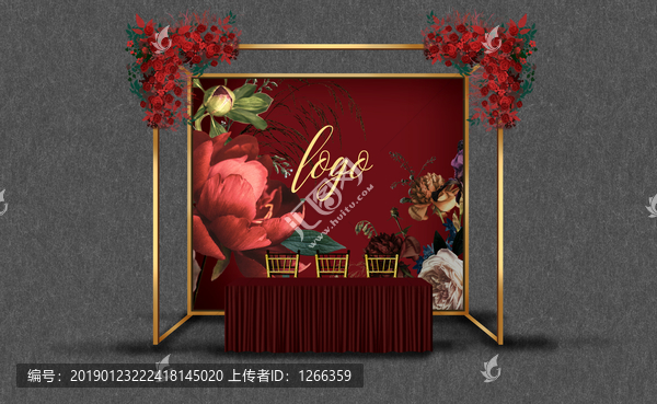 紅色金屬簽到臺(tái)婚禮手繪效果圖