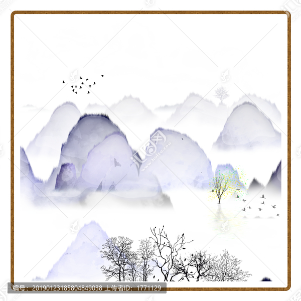 水墨山水無(wú)框畫(huà)