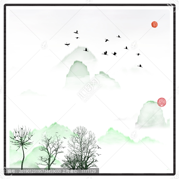 意境抽象畫彩墨山水畫