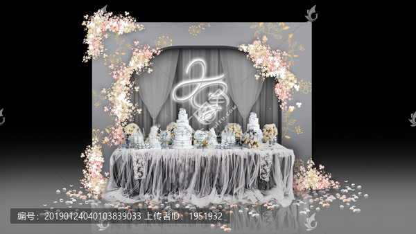 高級(jí)灰婚禮甜品區(qū)效果圖