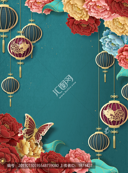 典雅豬年祝福海報背景設(shè)計模板