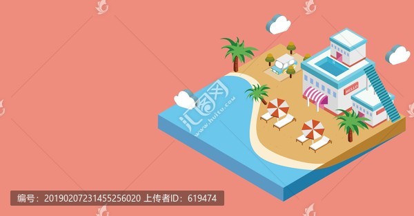 3D度假旅游場景矢量插畫