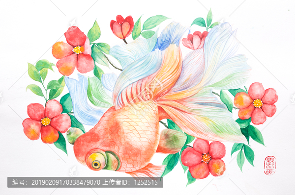 水彩動物錦鯉魚