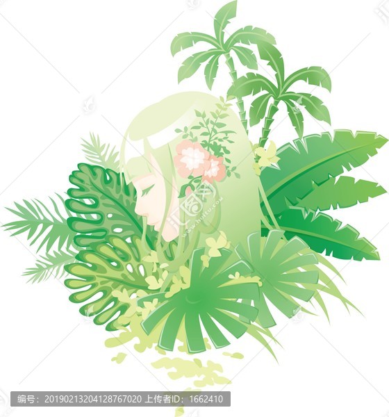 热带雨林少女矢量插画