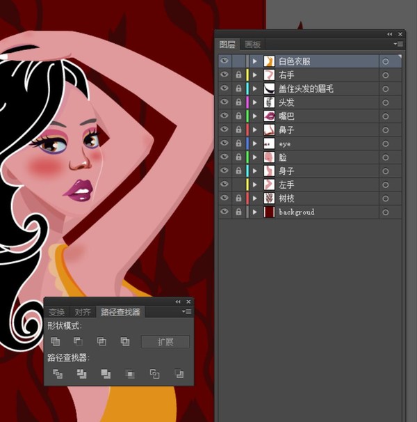 女人摸頭發(fā)黑發(fā)矢量插畫