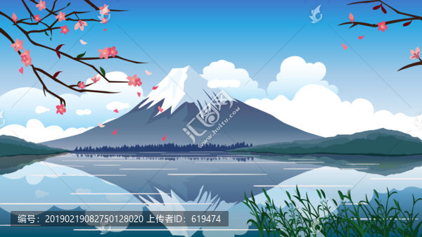 春光明媚的富士山矢量自然插畫