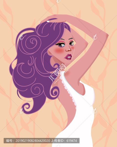 婦女節(jié)女摸頭發(fā)紫發(fā)知性插圖