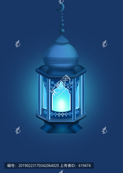 蓝色背景的伊斯兰灯笼插图