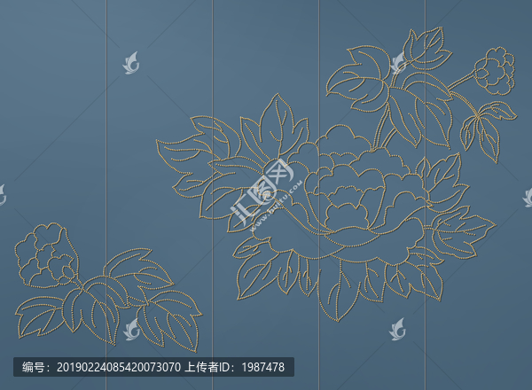 牡丹花金線訂浮雕效果