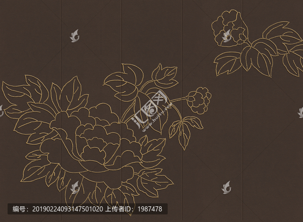 牡丹花金線訂浮雕效果