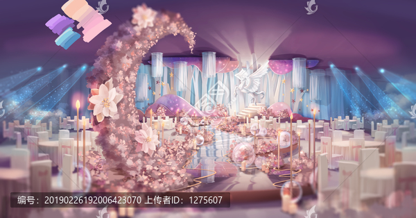 藍(lán)粉色白色婚禮儀式區(qū)