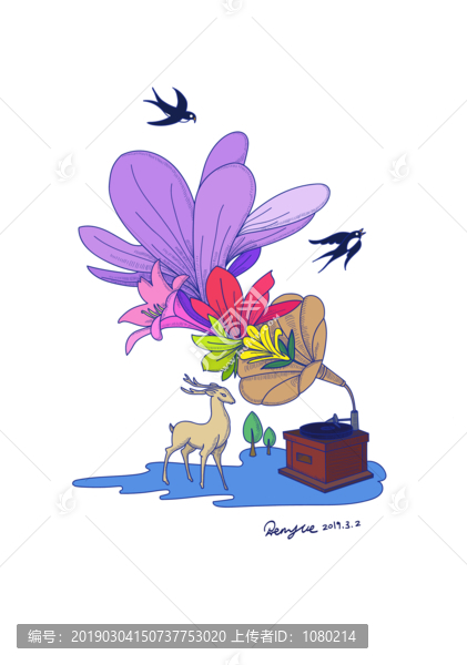 春暖花開春天燕子插畫