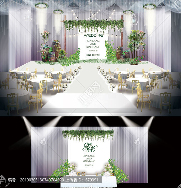 小清新白綠色婚禮背景