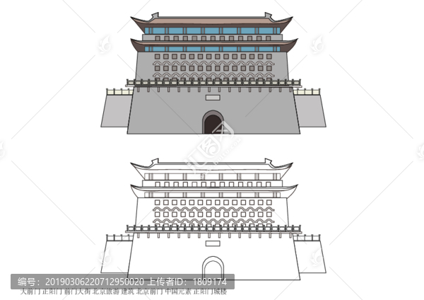北京大前門建筑矢量圖