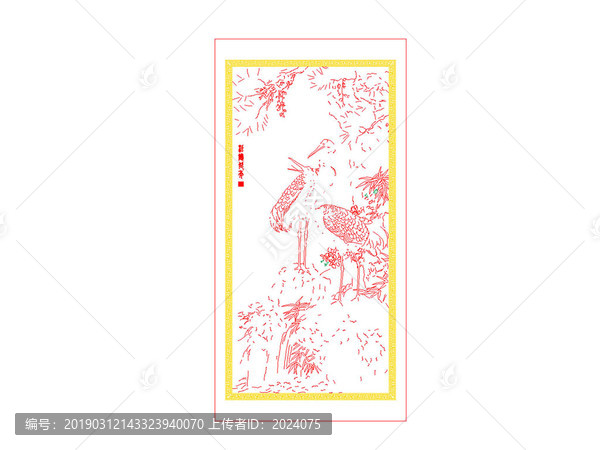 中式玄關(guān)裝飾畫AI線稿松鶴延年