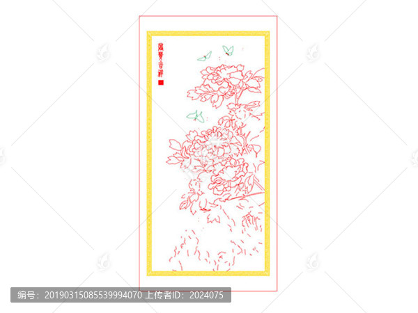 中國風裝飾畫AI線稿富貴吉祥圖