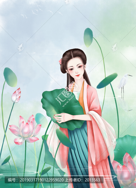 古风插画荷花美人图