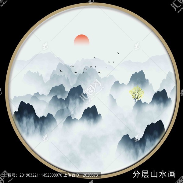 中国风圆形壁画