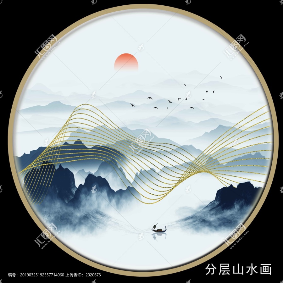 線條圓形山水畫(huà)