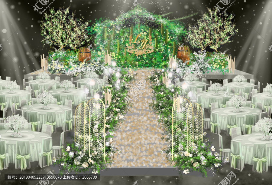 绿色森系婚礼效果图舞台设计