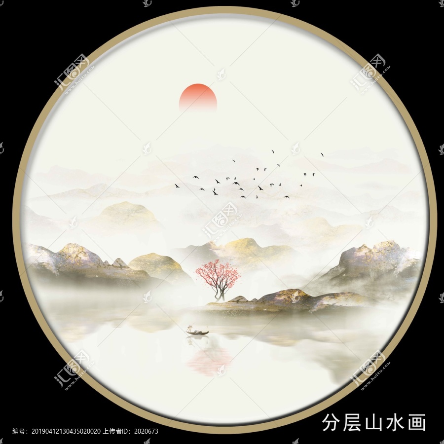 油畫(huà)圓形山水