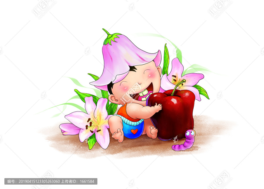 小孩嘻蘋果圖