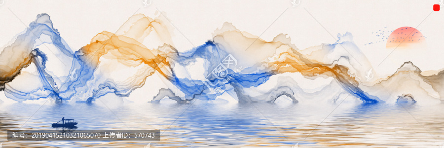 現(xiàn)代新中式水墨床頭裝飾畫(huà)晶瓷畫(huà)
