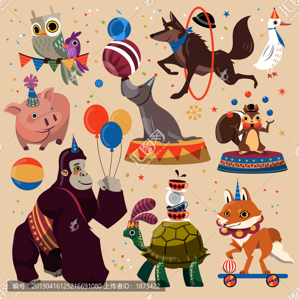 马戏团动物插画图片