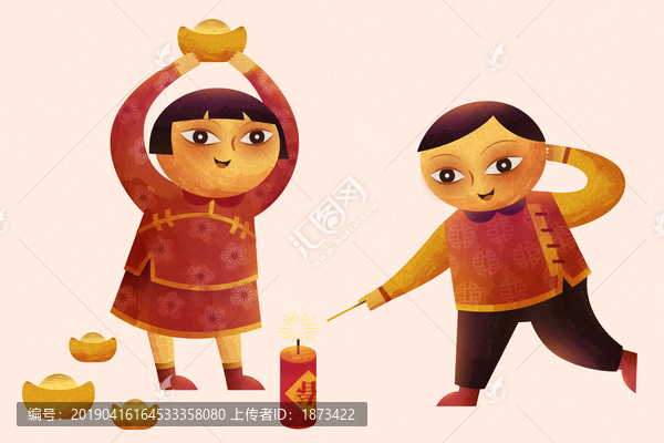 春节儿童放鞭炮