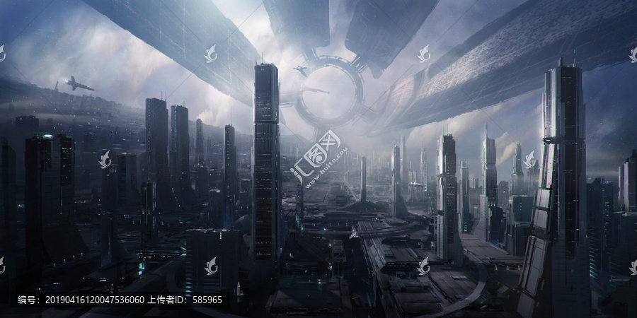 科幻場(chǎng)景未來城市外星建筑空間站