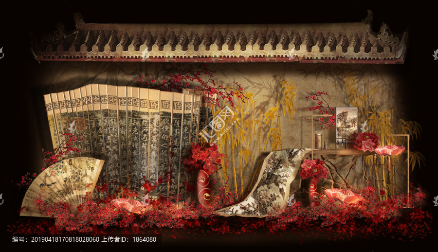 紅色中式合影舞臺(tái)婚禮設(shè)計(jì)新中式
