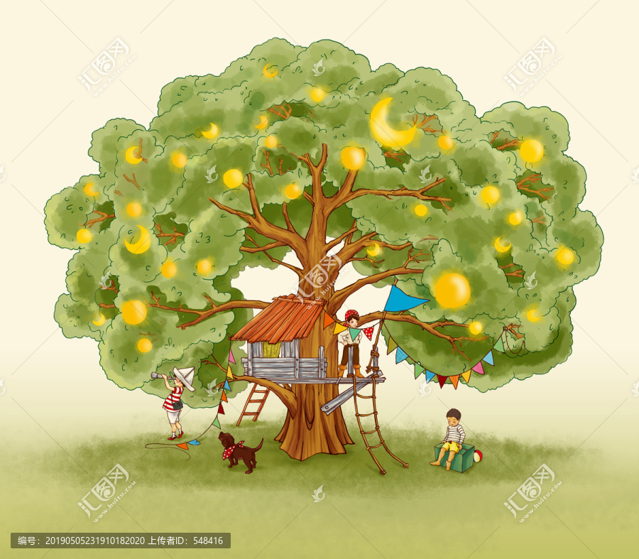 在樹屋玩耍的兒童