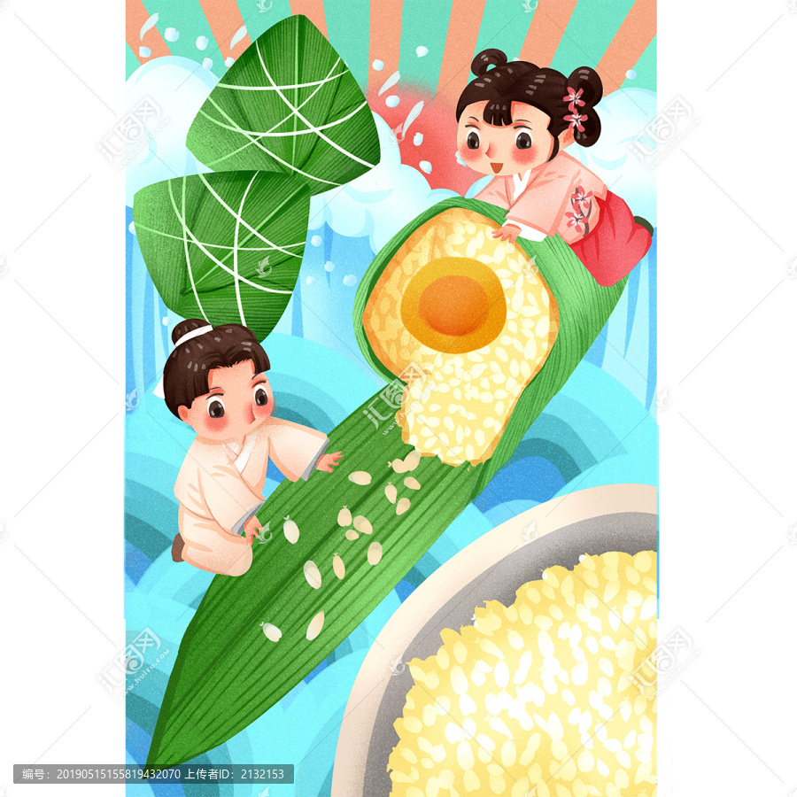 中國風端午節(jié)包粽子插畫